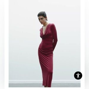 DRIPPED NECKLINE MIDI DRESS . BURGUNDY LING DRESS. SIZE M